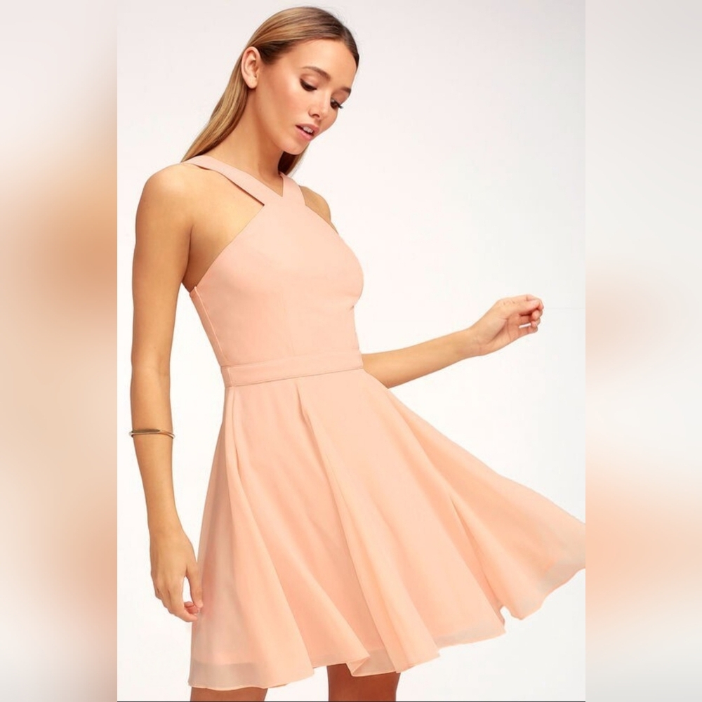 Lulu's Forevermore Peach‎ Pink Skater Mini Dress Womens Size Small